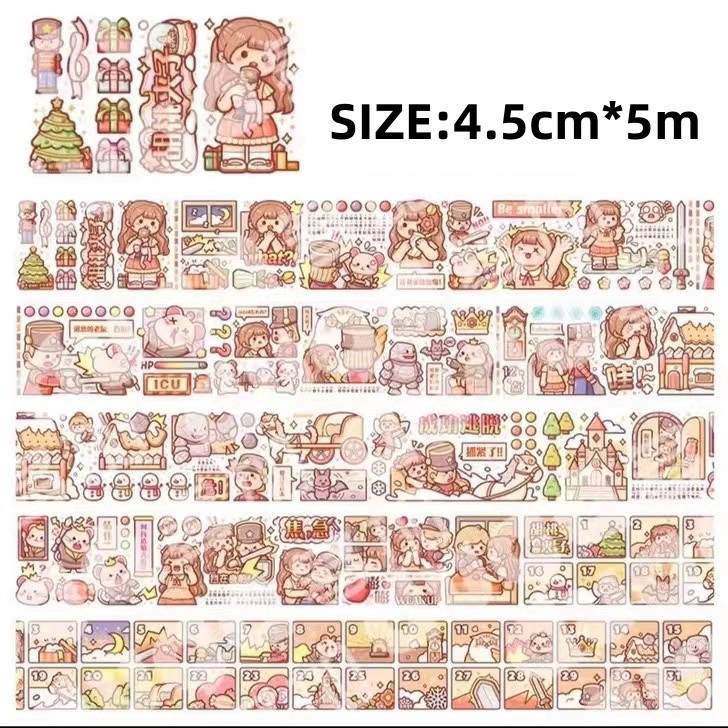 Mochi nhỏ Cuộn nhãn dán họa tiết hoạt hình dễ thương dùng để trang trí diyToàn bộ băng keo