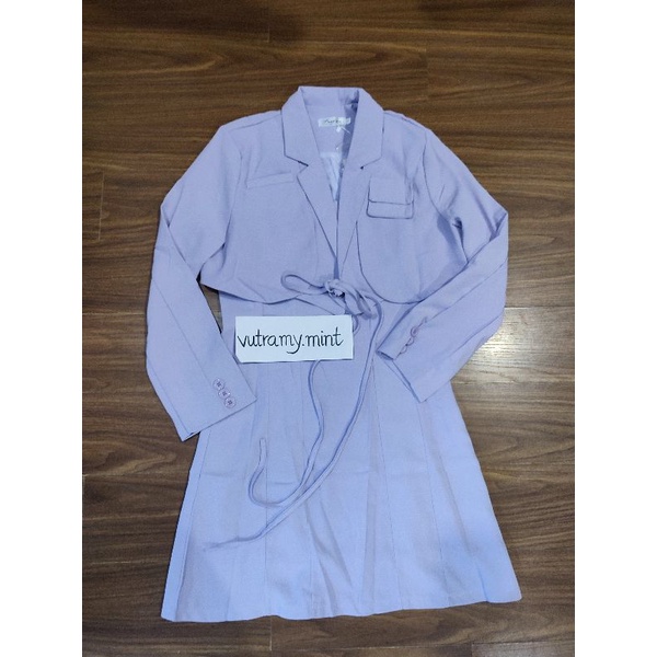 SẴN S M  Set Vest Croptop Váy Liền Tím Pastel