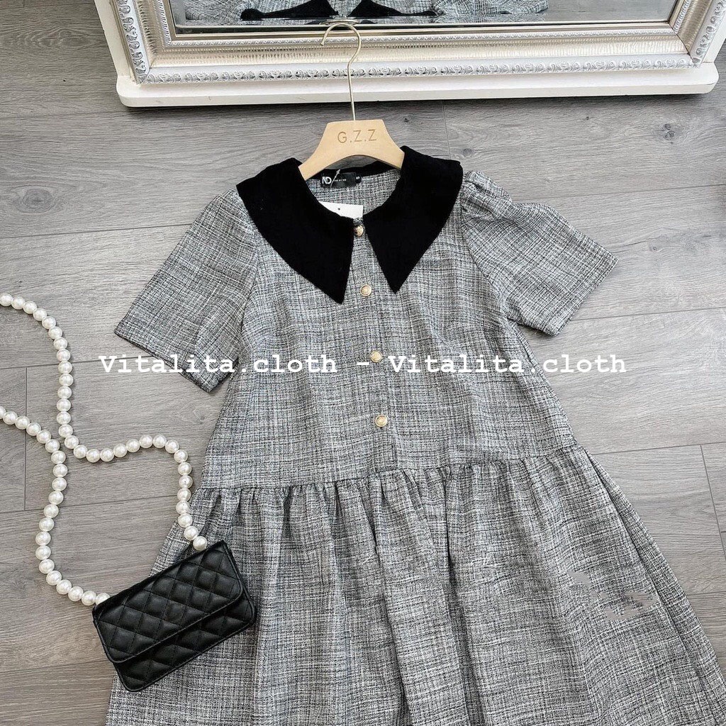 Váy dạ Babydoll thu đông có size - Thiết kế tay cộc cổ sen dáng xoè - chất dạ dày dặn mặc cực xinh
