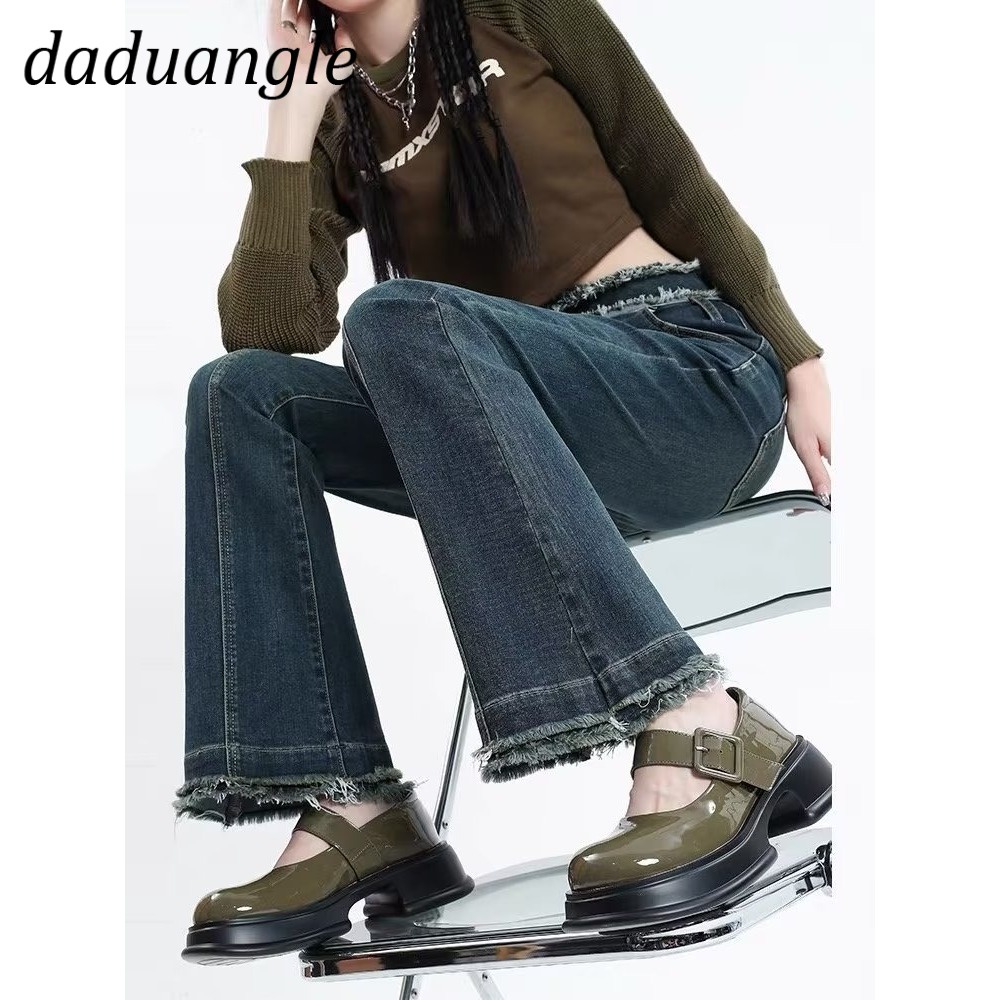 Quần denim nữ Daduhey cạp cao dáng ôm ống loe rộng retro phong cách Hàn Quốc mới có size lớn | BigBuy360 - bigbuy360.vn