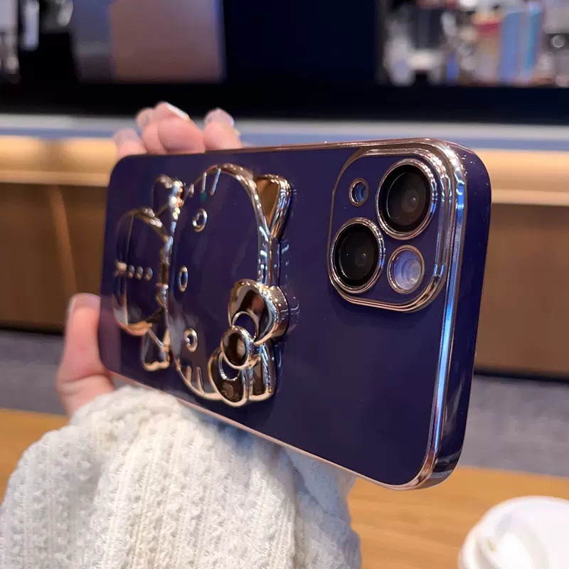 Ốp Điện Thoại Silicon Mạ Màu Hình Hello Kitty 3D Có Giá Đỡ Cho iPhone 14 Pro Max 13 12 Pro Max 14 Plus