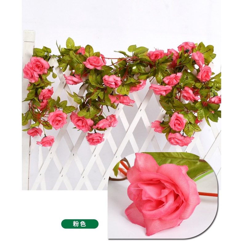 Dây hồng leo giả 2m3 - Dây hoa nhân tạo trang trí tường, ban công
