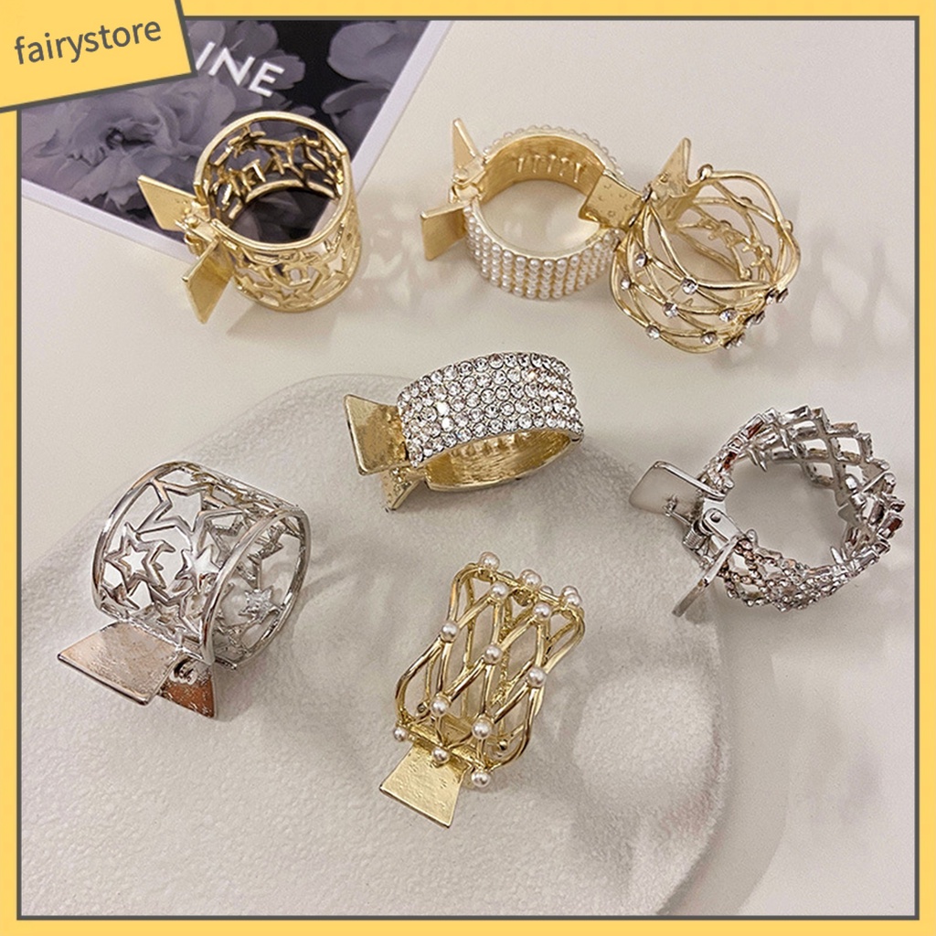 Kẹp Tóc Càng Cua Cố Định Tóc Đuôi Ngựa Bằng Thép Không Gỉ Đính Kim Cương Giả Tinh Tế Chống Trượt Cho Nữ