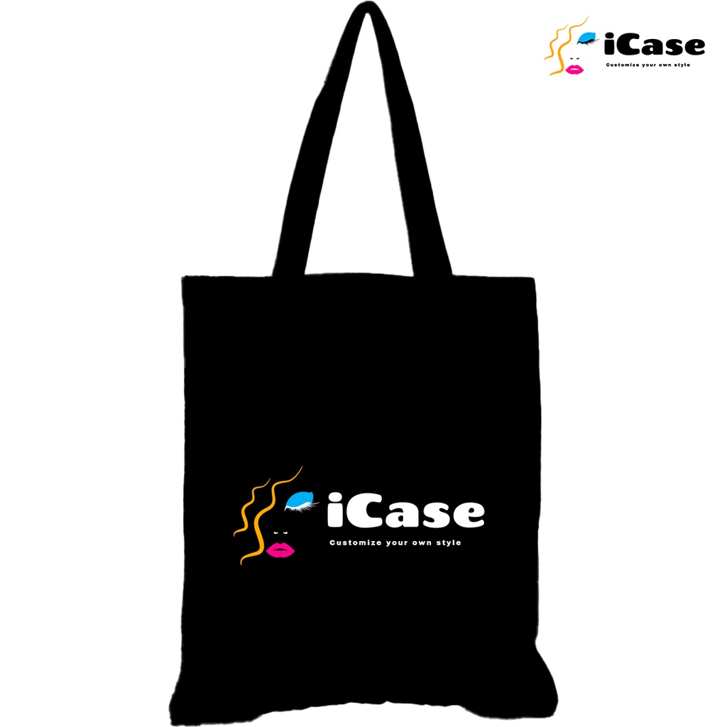Túi vải Canvas có khóa kéo màu đen iCase in logo theo yêu cầu kích thước 31x36cm
