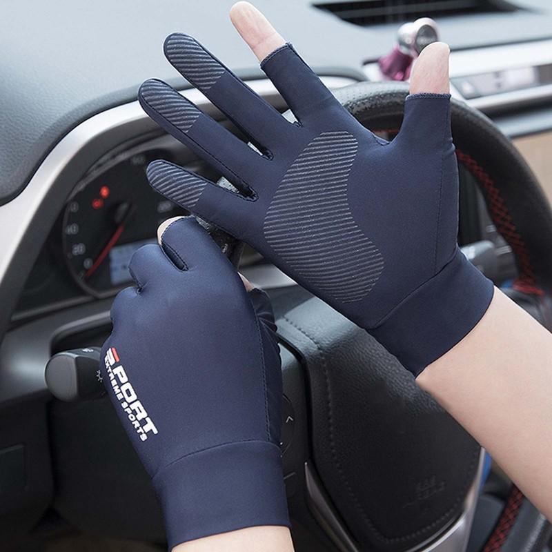 1 Đôi găng tay vải lụa lạnh chống trượt/chống nắng/chống tia UV cảm ứng màn hình dùng khi chơi thể thao, lái xe