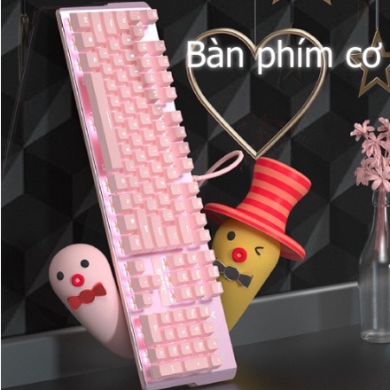 Combo Bộ Bàn Phím cơ Chuột gaming hồng - blueswitch có dây fullsize 104 phím