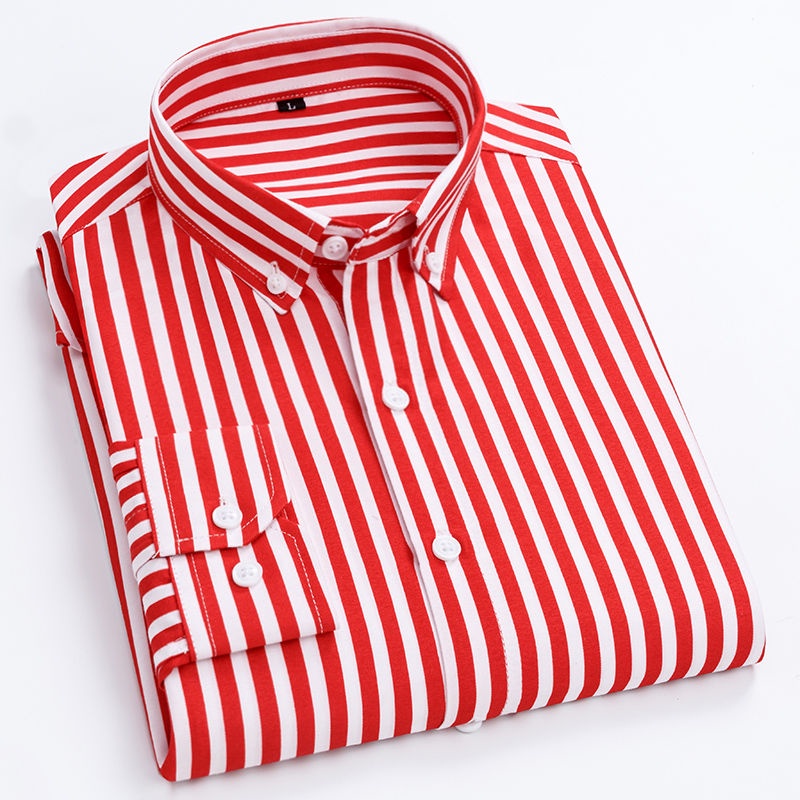 Baju kameja lelaki saiz Besarsarshort Áo Sơ Mi Tay Dài Kẻ Sọc Dọc Mỏng Có Túi Thời Trang Mùa Thu Cho Nam