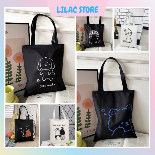 Túi Vải Canvas - Túi Tote 2 Lớp Đi Học Đi Chơi CÓ KHOÁ MIỆNG TÚI nhiều hoạ tiết ngộ nghĩnh