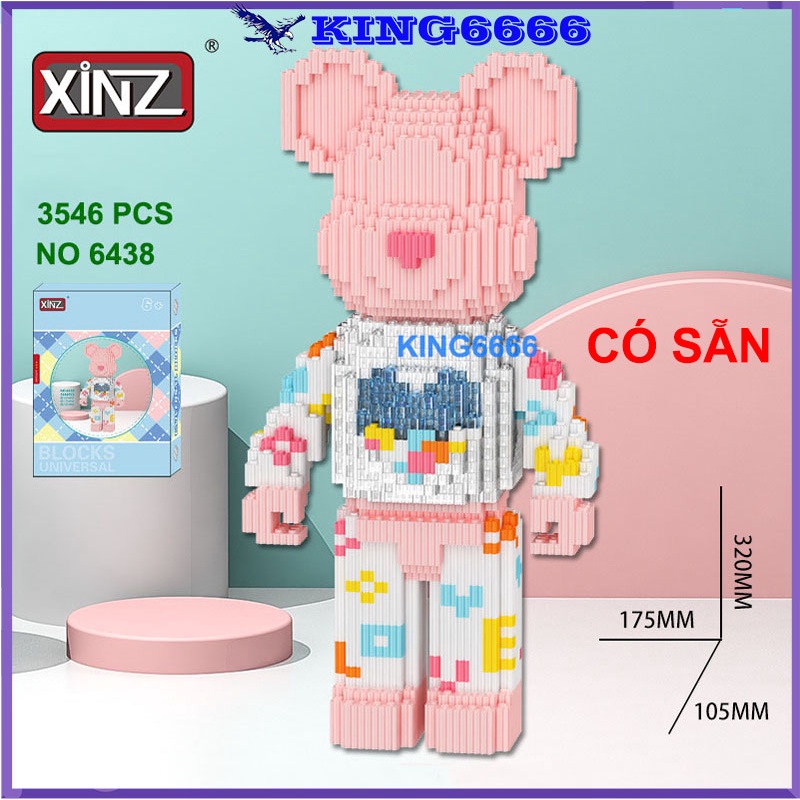 xếp hình le.go Gấu Bearbrick chữ love jinx ironman cỡ lớn 32cm Đồ chơi lắp ráp mô hình bear brick nano 3D