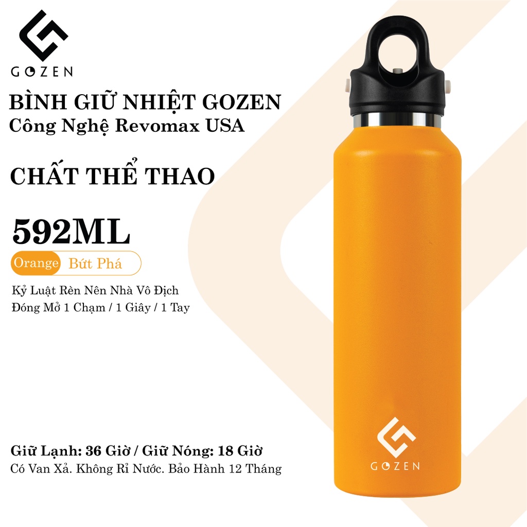 Bình giữ nhiệt thể thao GOZEN SPORT 592ml công nghệ Revomax USA, bình giữ nhiệt cao cấp giữ nóng 18 giờ, giữ lạnh 36 giờ