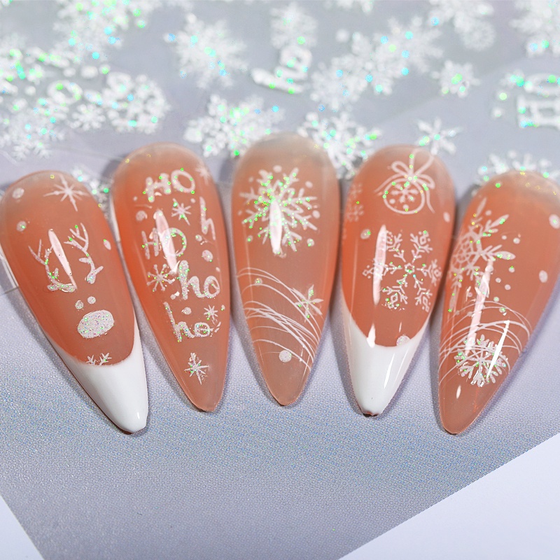 Nhãn dán móng tay UR SUGAR hình hoa tuyết Giáng sinh màu trắng xanh dương xinh xắn