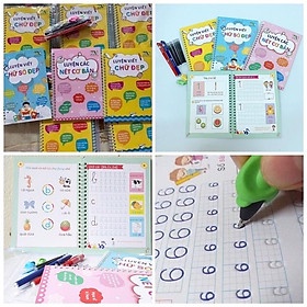 Combo 3 Tập viết TỰ XÓA nét LÕM kèm bút tự bay màu cho bé luyện dễ dàng
