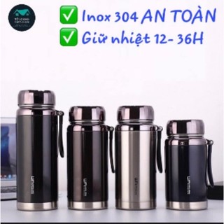 Bình nước giữ nhiệt nóng/ lạnh 2 lớp 1200ml, Bình đựng trà, cà phê, nước uống mang đi làm, du lịch có quai xách