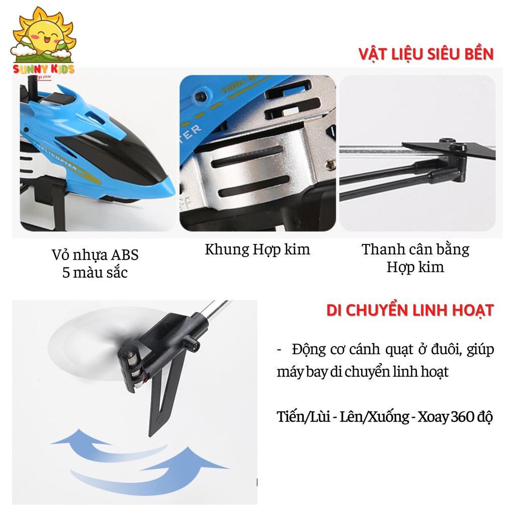 Máy bay trực thăng điều khiển từ xa, 3.5 Kênh, tính năng thông minh, di chuyển linh hoạt, hợp kim siêu bên - Sunny Kids