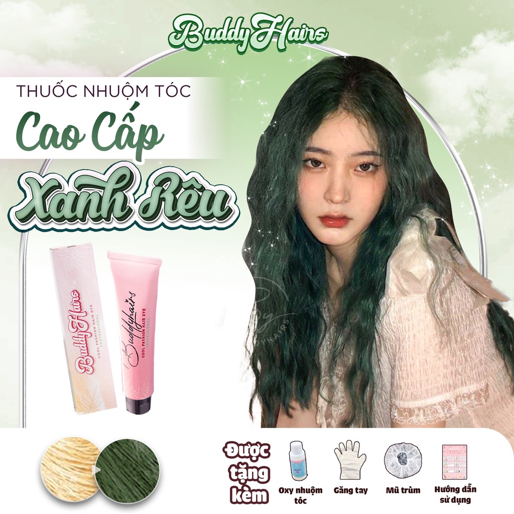 Thuốc nhuộm tóc màu XANH RÊU, thuốc nhuộm tóc cao cấp, kem nhuộm tóc tại nhà Buddyhairs tặng kèm dụng cụ
