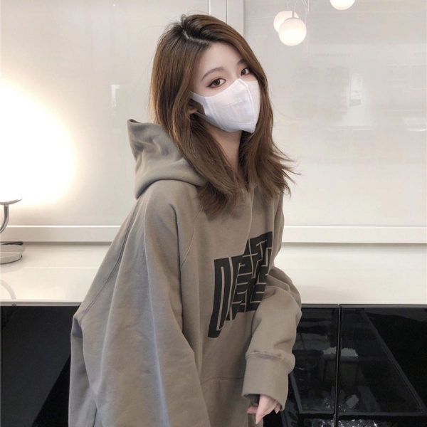 【WANG JIAO ZHAN】 Áo Hoodie Dáng Rộng In Họa Tiết Lót Lông Cừu Phong Cách Retro Hàn Quốc Mới【6835】