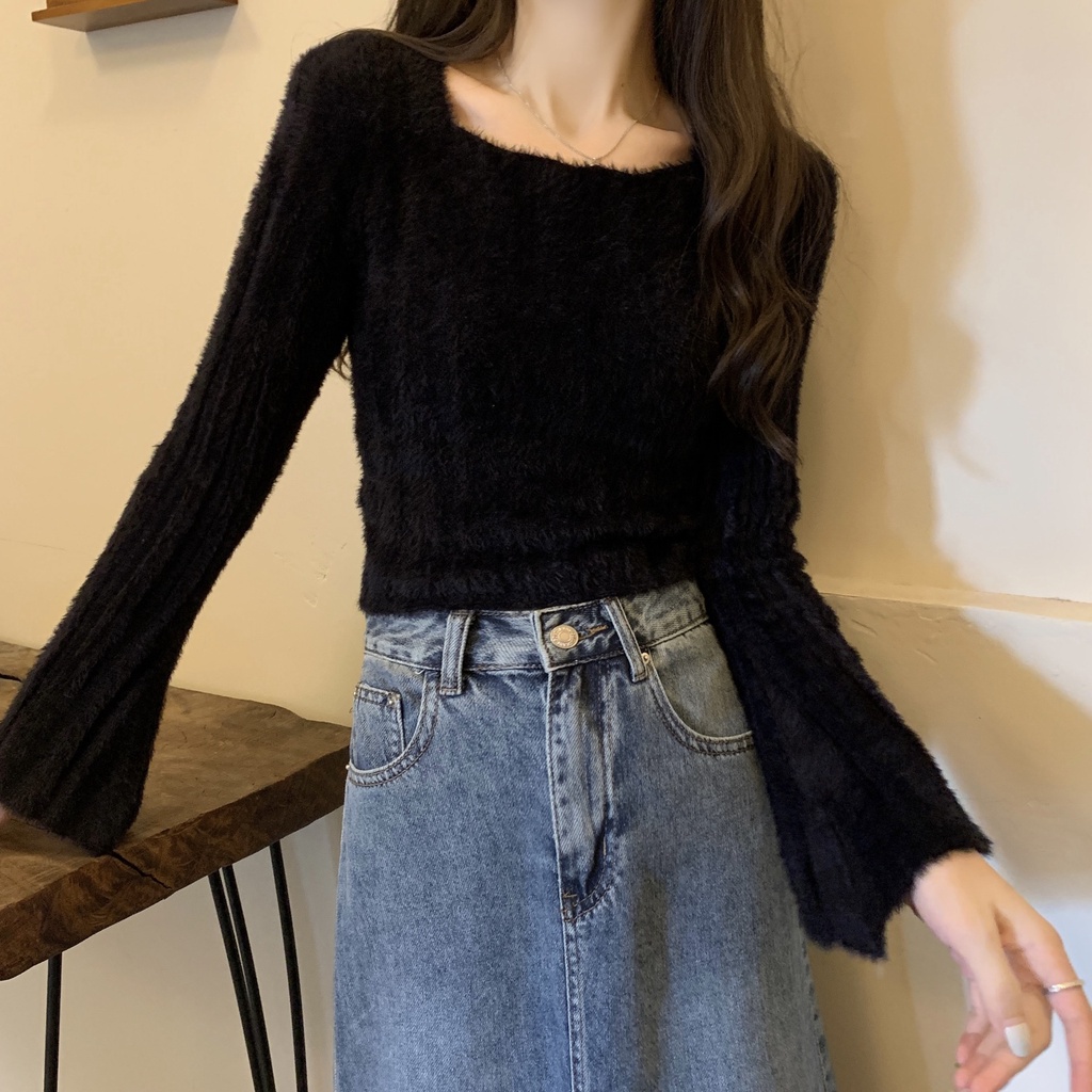 Áo Khoác Cardigan Dệt Kim Cổ Vuông Dáng Ôm Thời Trang Thu Đông Mới