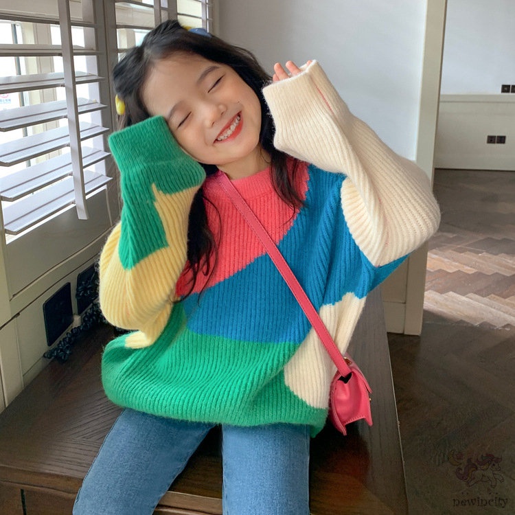 Áo Sweater Hàn Quốc Thiết Kế Màu Sắc Kẹo Ngọt Cho Bé Gái