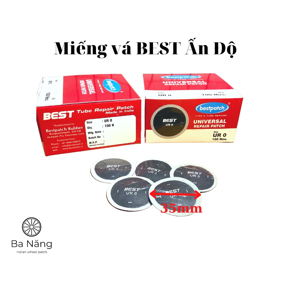 Miếng vá săm, vá ruột, vá lốp, vá vỏ xe máy, ôtô Best hình tròn UR0 (35mm) (hộp 100 miếng)