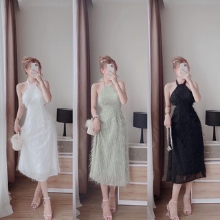 ĐẦM YẾM LÔNG VŨ HỞ LƯNG CỘT DÂY DÁNG DÀI-2 LỚP ĐẸP♥️♥️