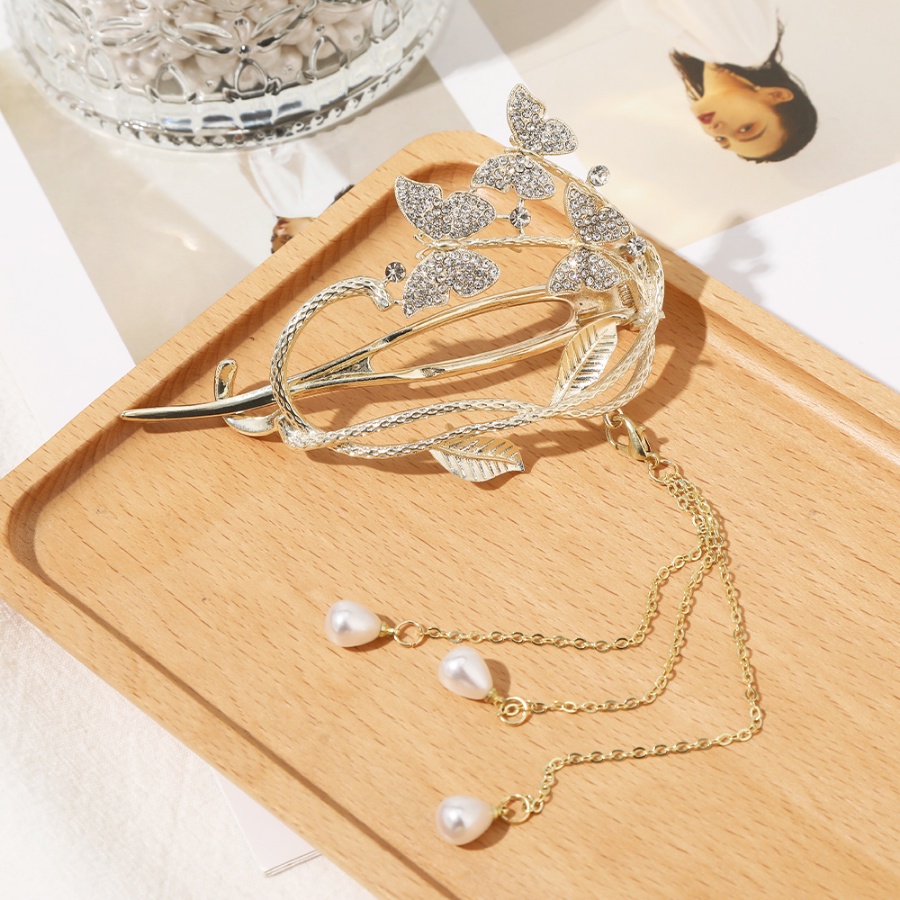 Kẹp Tóc Kim Loại Hình Hoa Bướm Đính Ngọc Trai Phong Cách Hàn Quốc Mới