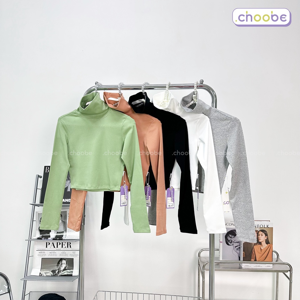 Áo croptop dài tay nữ Choobe cổ lọ chất vải cotton co giãn giữ nhiệt tốt kiểu ôm body cá tính A77