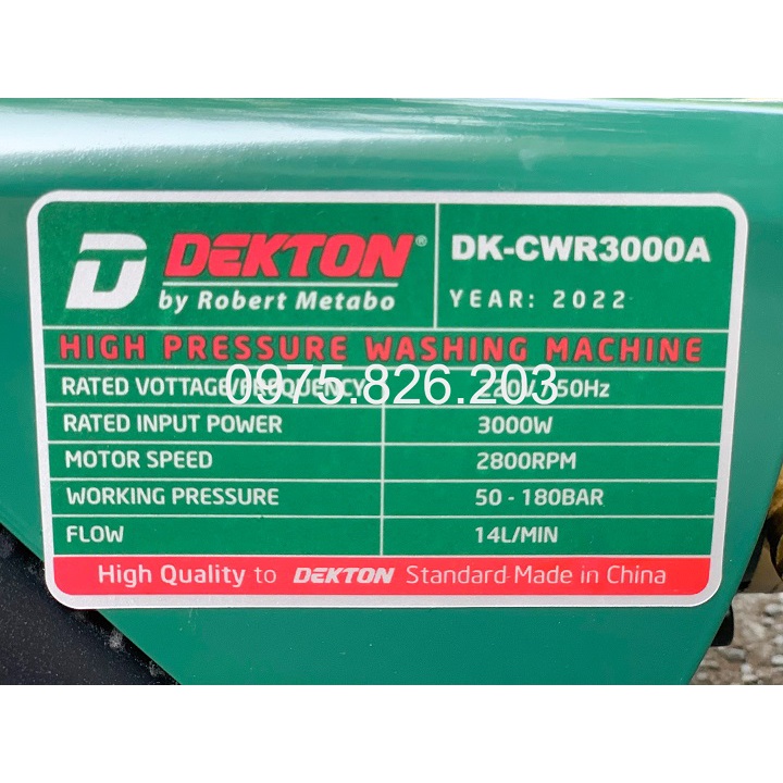Máy Rửa Xe 3000W Dekton DK-CWR3000A, Hàng Sẵn Model 2022