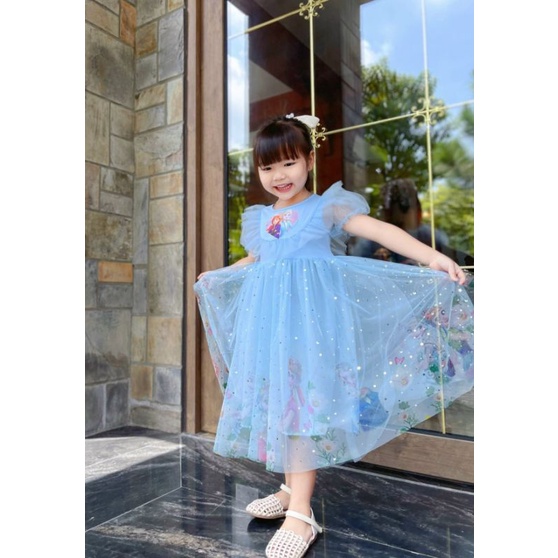 Đầm váy voan công chúa xòe rộng dễ thương  mềm mại và thoáng mát haivanco cho bé từ 12 đến 35 kg màu đẹp đi học đi chơi