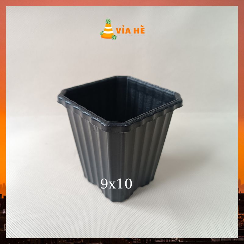 Chậu nhựa vuông cứng màu trắng đen size 9x10 nhỏ trồng cây xương rồng sen đá để bàn cây dâu tây