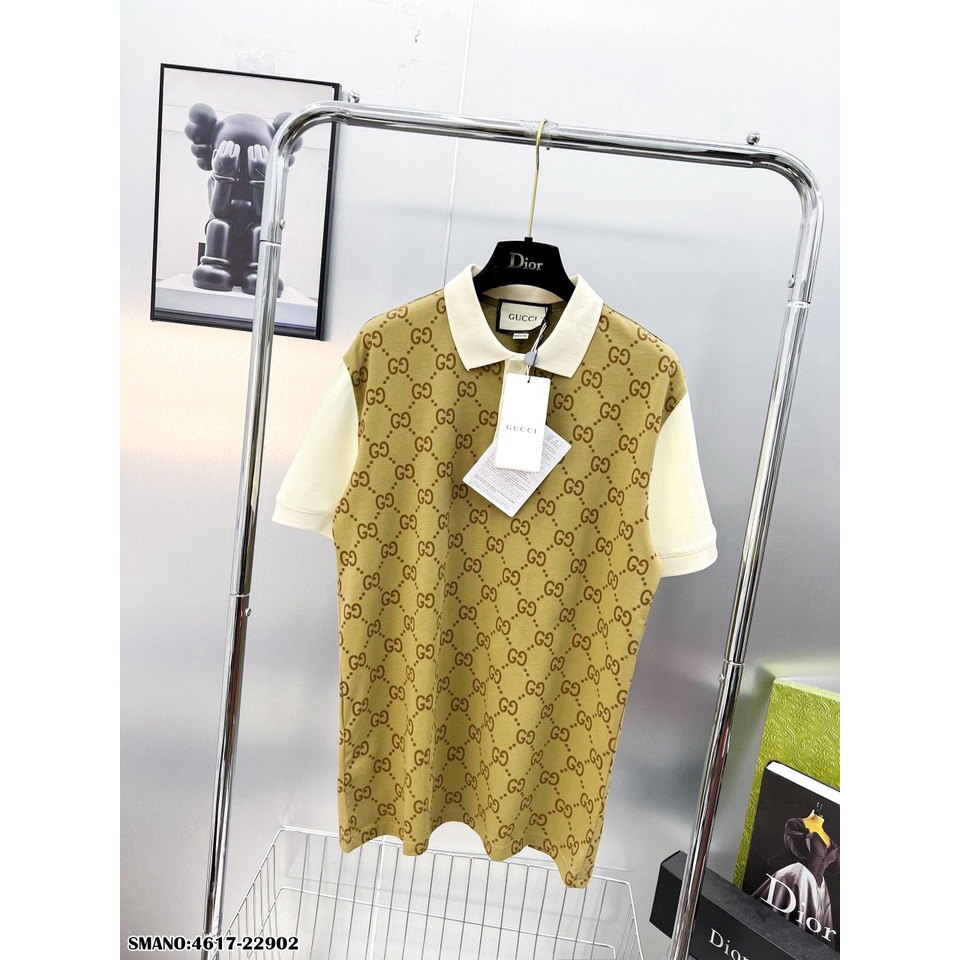 Áo Polo Nam Vân Logo Vàng Tay Be Cao Cấp - Áo Phông Cổ Bẻ GC Chất Cotton Lạnh