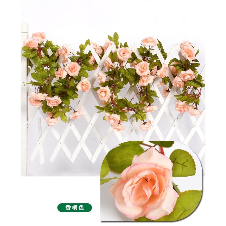 Dây hồng leo giả 2m3 - Dây hoa nhân tạo trang trí tường, ban công