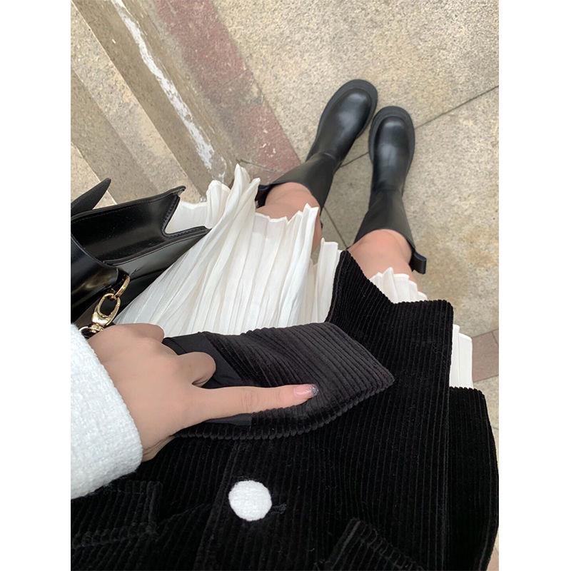 Bộ Áo Khoác cardigan + Chân Váy Xếp Ly Màu Đen Thời Trang Mùa Thu Cho Nữ