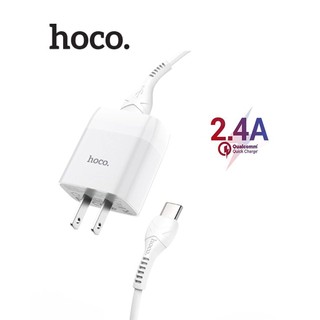 Bộ sạc 2.4a hoco c73 chân dẹt 2 cổng usb kèm cáp sạc type-c dài 1m