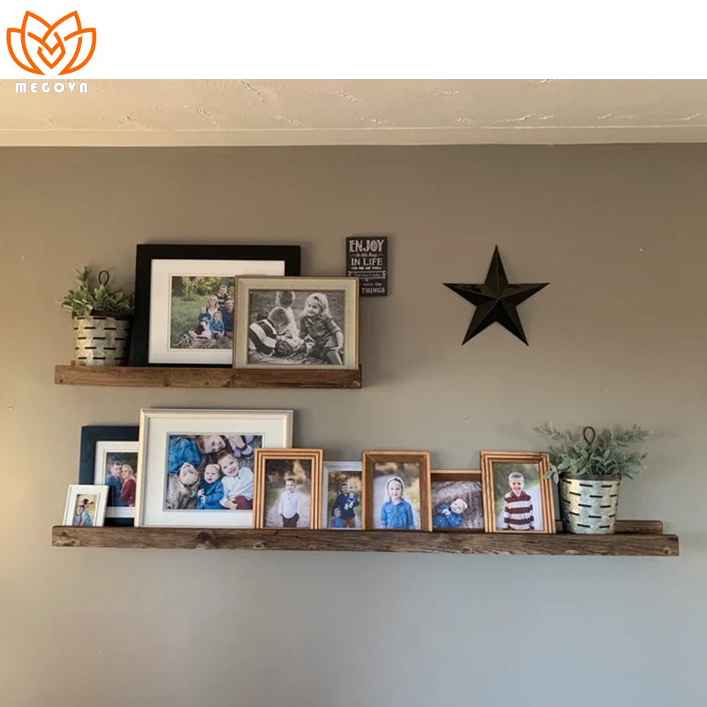 Kệ gỗ treo tường loại mảnh nhiều kích thước màu socola, kệ trang trí Megovn, decor phòng khách, phòng ngủ