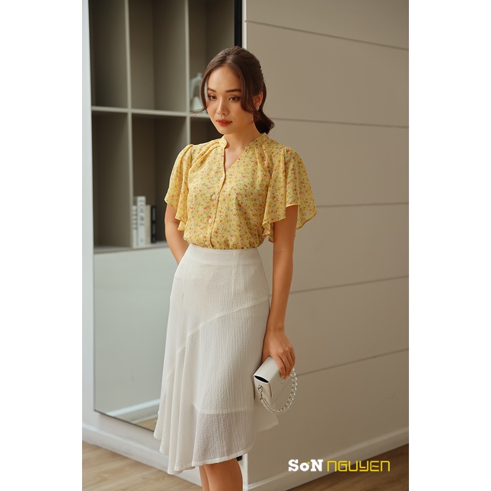 SONNGUYEN Áo sơ mi nữ công sở cổ tàu tay cánh tiên 31002