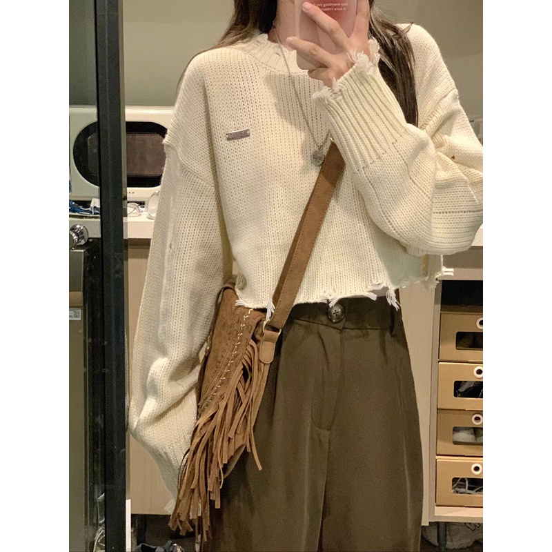 Áo len croptop dài tay dáng rộng hàng quảng châu phong cách hàn quốc mã 3613