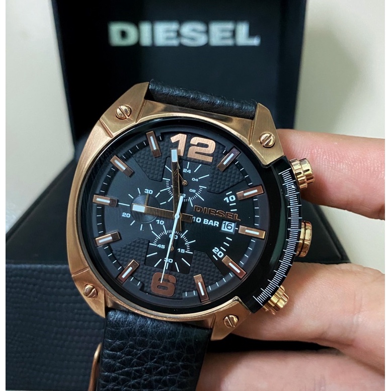 Đồng hồ Diesel Overflow Chronograph Black Dial Black Leather Mens DZ4297