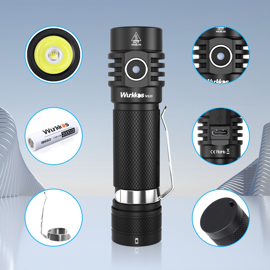 Đèn sạc Wurkkos WK03 USB C 1800lm SST40 18650 EDC thiết kế đơn giản nhỏ gọn