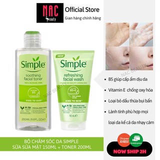 Combo Sửa Rữa Mặt + Toner Nước Hoa Hồng Simple Dành Cho Da Nhạy Cảm