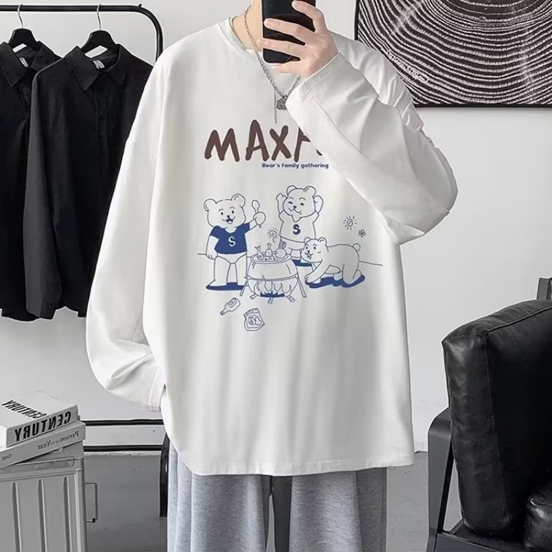 Áo Thun Tay Dài Dáng Rộng In Họa Tiết Thời Trang Hàn Quốc Cho Nam Size M-5XL