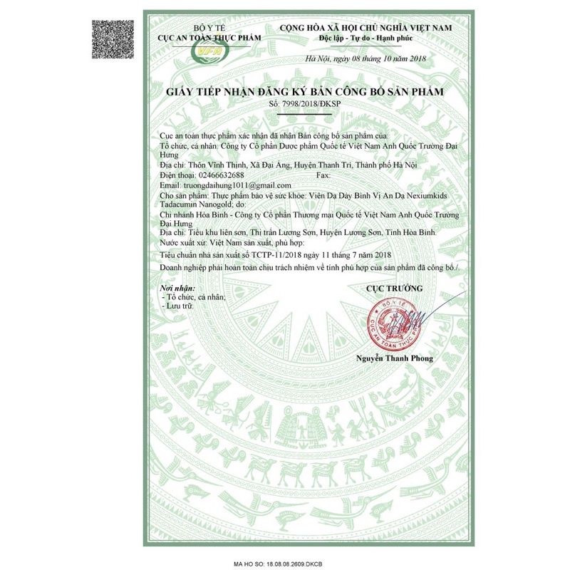 Hộp 60 viên dạ dày Bình Vị An Dạ Nexiumkids TADACUMIN Nanogold hỗ trợ giảm tiết acid dịch vị, trào ngược dạ dày