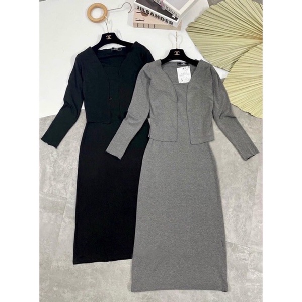 Set đầm kèm khoác - đầm 2 dây lụa kèm áo khoác thun dẽo - CarotShop