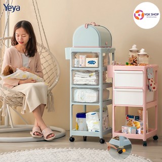 (Sẵn Hàng) Kệ Để Đồ Sơ Sinh  Đa Năng Yeya Cho Mẹ Và Bé Kết Hợp Giá Úp Bình Sữa Cỡ Lớn Có Bánh Xe Đẩy Tiện Lợi