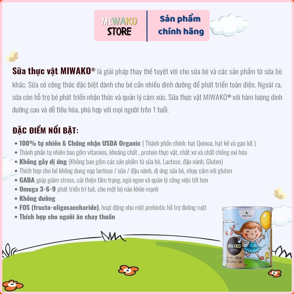 Sữa Công Thức Hạt Thực Vật Hữu Cơ Miwako A+ vani, Miwako gạo, Miwakoko Gói Dùng Thử 30g - Sữa cho trẻ dị ứng đạm sữa bò