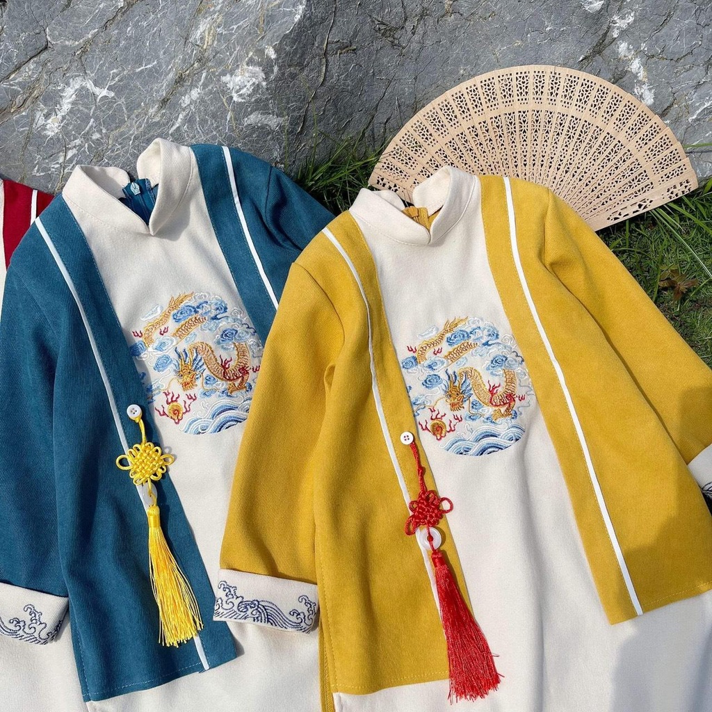 Áo dài Tết cách tân cho bé trai thêu rồng  size 1 2 3 4 5 6 - TD4154