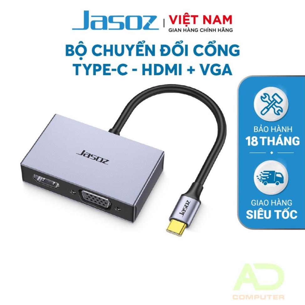 Bộ chuyển đổi cổng Type-C sang HDMI + VGA JASOZ H105- Hàng chính hãng - Bảo hành 18 tháng