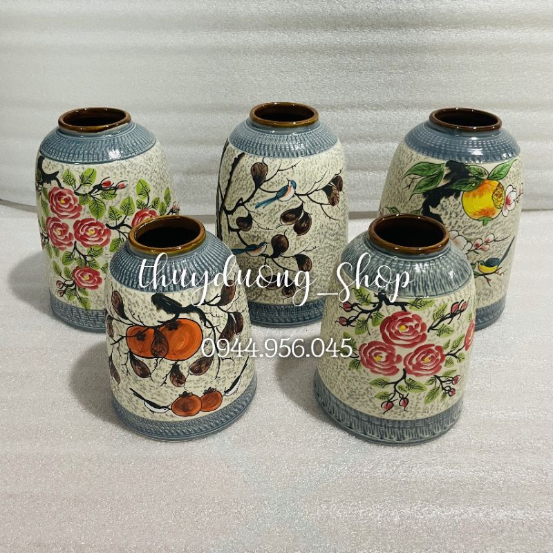 Lọ Dáng Chuông vẽ tay  cắm đào , mận lê tuyêt... Ngày Têt