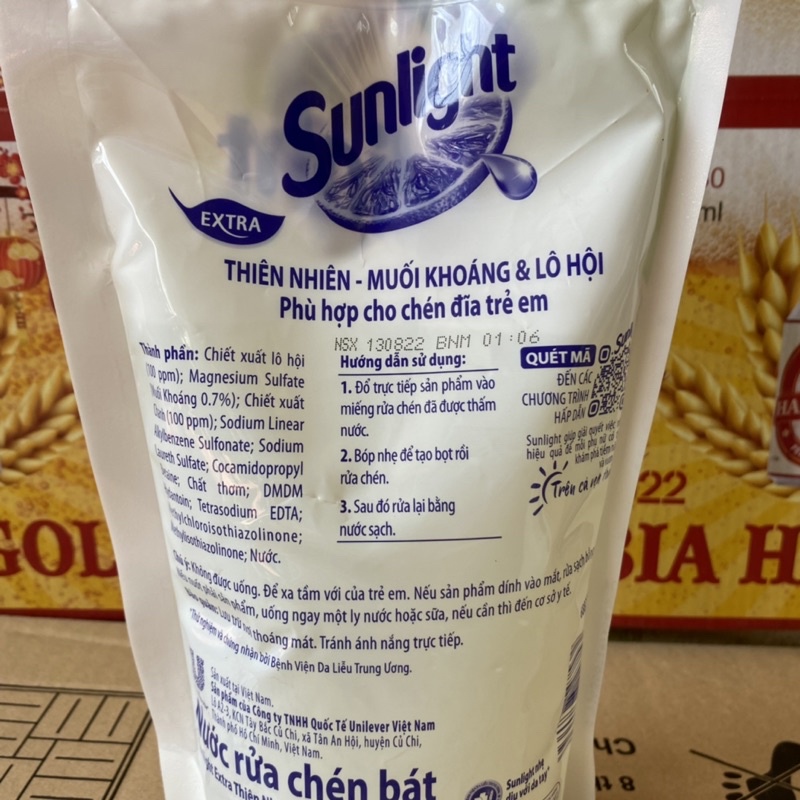 TÚI NƯỚC RỬA CHÉN BÁT SUNLIGHT 750g THIÊN NHIÊN MUỐI KHOÁNG phù hợp cho chén đĩa trẻ em