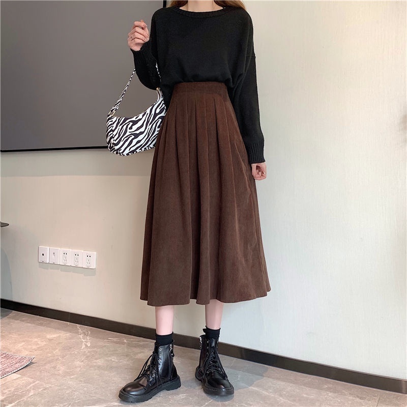 IELGY IELGY Chân Váy Lửng Vải Nhung Phong Cách retro Thời Trang Cho Nữ