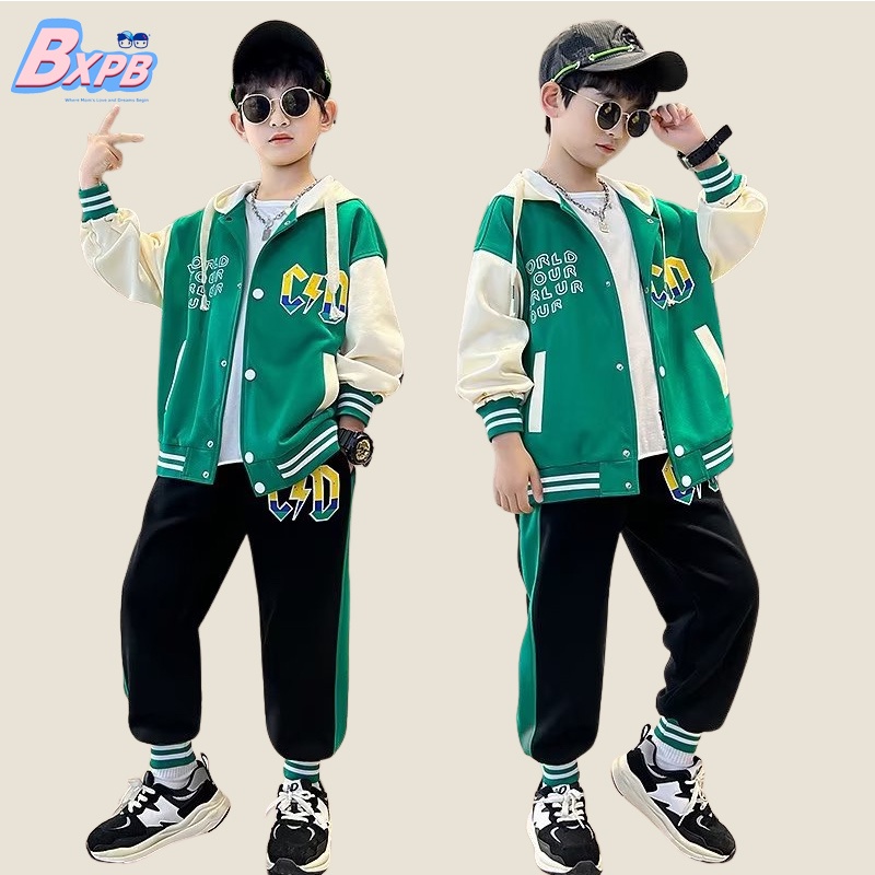 Áo Khoác Bóng Chày Có Nón + Quần Dài Thể Thao Dáng Rộng Thoải Mái Phong Cách Thời Trang Mới Cho Bé Trai 3-15 Tuổi